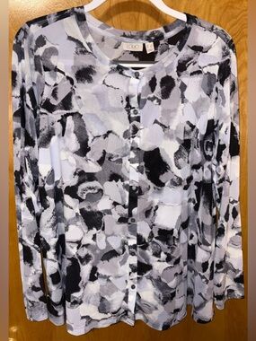 LOGO by Lori Goldstein black watercolor print mesh cardigan Size 1X A474584